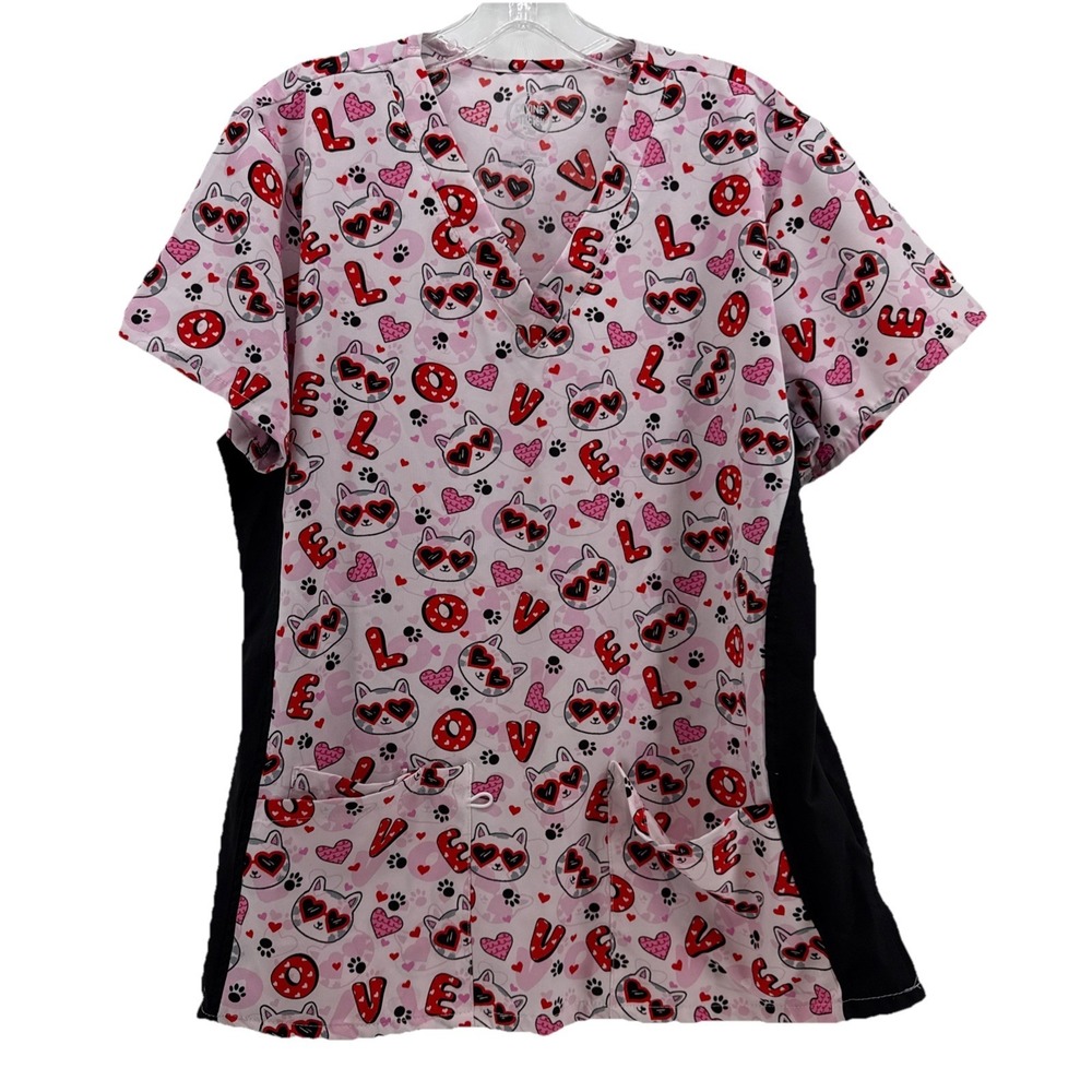 DIVINE STRETCH Scrub Top Lovable Kitty/Cats  Optometrist Vet Size Large